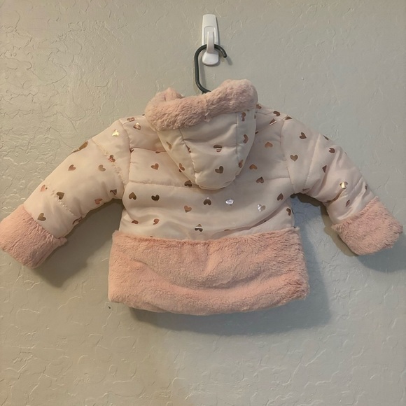Betsey Johnson Kids Toddler Pink Heart Print Faux Fur Winter Coat Jacket 12M - Picture 7 of 10